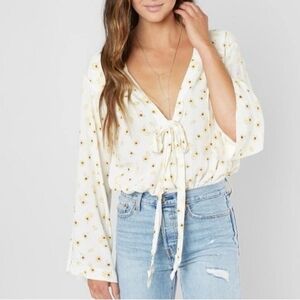 Free People Flower Printed Bell Sleeve Bodysuit. Size XS.